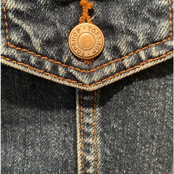 TOPSHOP 4 Denim Jean Skirt 5 Embossed Closure Buttons 2 on usable front pockets - Picture 11 of 13